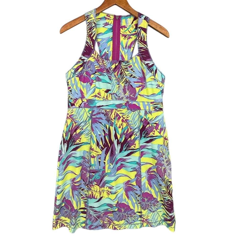 Title Nine Arabella Nimbline Halter Dress Purple Green Tropical Leaf Print
